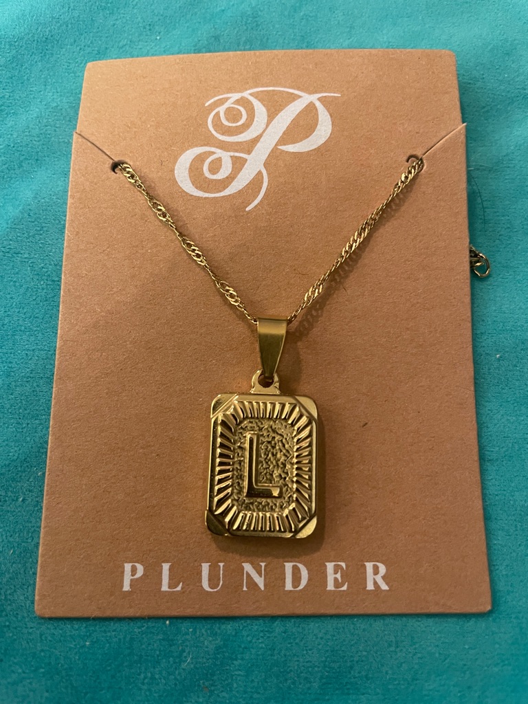Plunder Gold-Tone L Initial Rectangular Pendant Necklace 12$